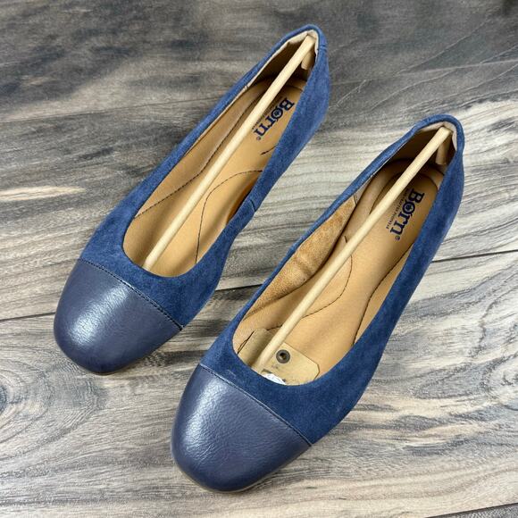 NIB Born 8M Batti Suede Mix Media Cap Toe Ballet Flats Navy - Picture 3 of 9
